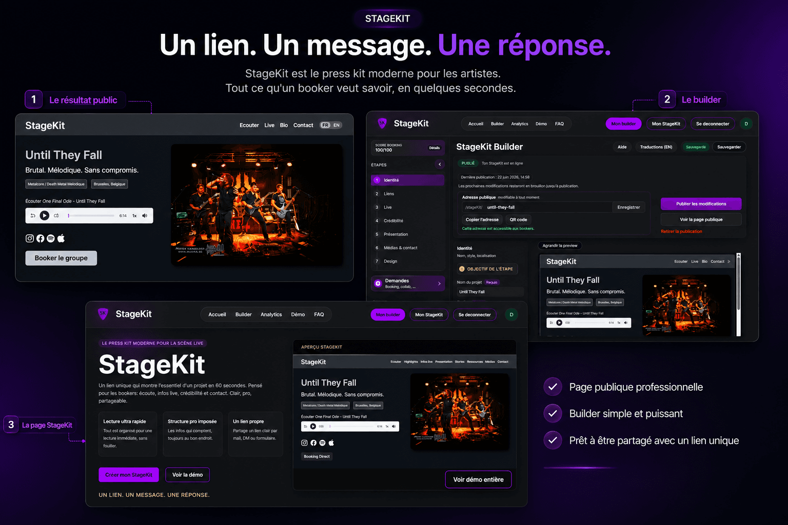 Montage d’archive du produit devenu Alzik : page publique d’un groupe et espace de gestion.